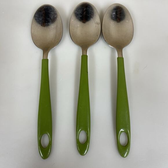 Vtg Imperial Stainless Flatware Spoons 1971 Avocado Green Mcm USA 8 Pc - Picture 4 of 9